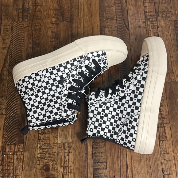 Zara Sneakers Stars Checkered Black and ivory high size 38 or 7 to 7.5 nwt - Picture 9 of 16